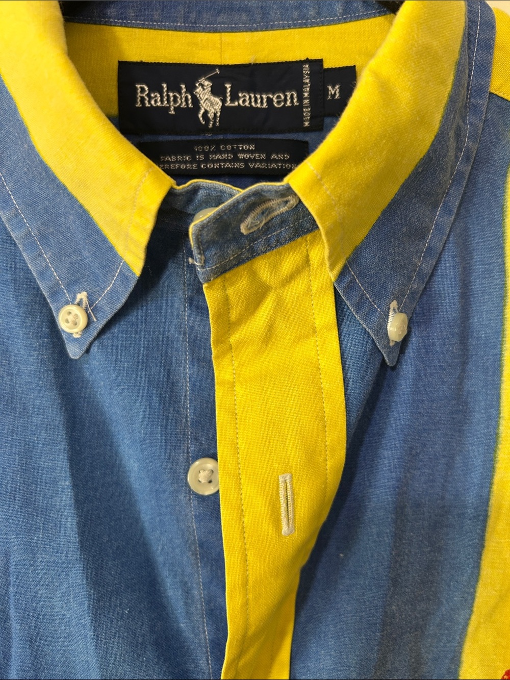 Ralph Lauren Yellow and Blue Vertical Stripe Button-Down Shirt - Picture 4 of 7